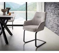 Cantilever Alja-Flex avec accoudoirs côtelé gris argenté pied cantilever plat noir ressorts ensachés