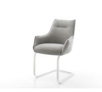 Cantilever Alja-Flex avec accoudoirs tissu structuré doux gris pied cantilever plat blanc resorts ensachés