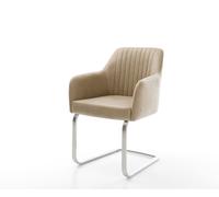 Cantilever Greg-Flex microvelours beige vintage pied cantilever plat acier inoxydable brossé ressorts ensachés