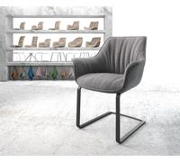 Cantilever Keila-Flex avec accoudoirs tissu texturé gris clair pied cantilever plat noir