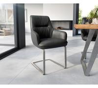 Cantilever Zelia-Flex avec accoudoirs cuir de vache noir pied cantilever plat acier inoxydable brossé ressorts ensachés