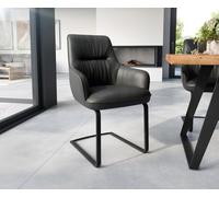 Cantilever Zelia-Flex avec accoudoirs cuir de vache noir pied cantilever plat noir ressorts ensachés