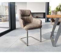 Cantilever Zelia-Flex avec accoudoirs microvelours taupe vintage pied cantilever plat acier inoxydable brossé ressorts ensachés