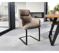 Cantilever Zelia-Flex avec accoudoirs microvelours taupe vintage pied cantilever plat noir ressorts ensachés