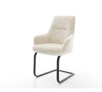 Cantilever Zelia-Flex avec accoudoirs peluche crème-blanc pied cantilever plat noir ressorts ensachés