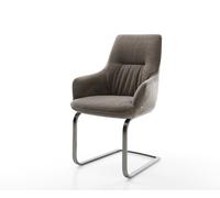 Cantilever Zelia-Flex avec accoudoirs tissu structuré doux taupe pied cantilever plat grafiete ressorts ensachés