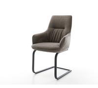 Cantilever Zelia-Flex avec accoudoirs tissu structuré doux taupe pied cantilever plat noir ressorts ensachés