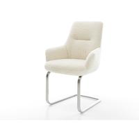 Cantilever Zelia-Flex avec accoudoirs tissu teddy beige pied cantilever plat acier inoxydable ressorts ensachés