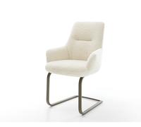 Cantilever Zelia-Flex avec accoudoirs tissu teddy beige pied cantilever plat aspect titane ressorts ensachés