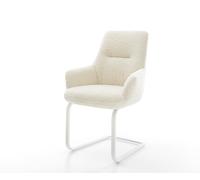 Cantilever Zelia-Flex avec accoudoirs tissu teddy beige pied cantilever plat blanc ressorts ensachés