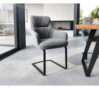 Cantilever Zelia-Flex avec accoudoirs tissu texturé gris clair pied cantilever plat noir ressorts ensachés
