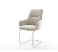 Cantilever Zelia-Flex avec accoudoirs tissu tissé doux beige pied cantilever plat blanc ressorts ensachés