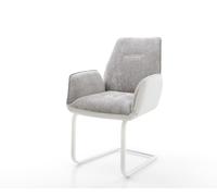 Cantilever Zoa-Flex tissu mixte cuir de vache blanc-gris argenté pied cantilever plat blanc ressorts ensachés