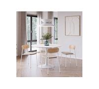 CANTIQUE - Ensemble table ronde blanche et 4 chaises bois beige pieds métal - Ø110cm