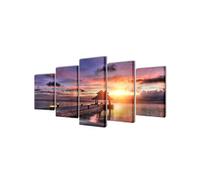 Canvas muurdruk set zandstrand met paviljoen 200 x 100 cm241567