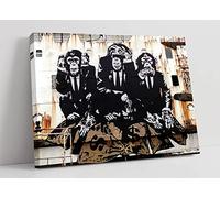 CanvasArtShop Impression sur toile « 3 singes de la sagesse » de Banksy - Graffiti Street Art - Décoration d'intérieur urbaine moderne (91 cm x 60 cm)