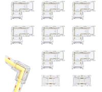 Canxyeun 10 Pcs Connecteur Ruban Led,8mm 2 Broches Sans Soudure,Connecteur Led COB,8 Connecteurs d'Angle en L & 2 Droits Transparents,pour Rubans COB 12/24V,Raccord Plat Sans Espace