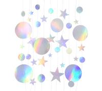 Canxyeun 4Pcs Guirlande Etoile et Ronds 16 m, Guirlande Étoiles et Ronds en Papier à Paillettes Miroir Multicolore, Décoration Suspendue pour Fête Mariage Anniversaire Maison Salle