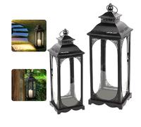 Caossuixin Lot de 2 lanternes, photophore en métal noir pour décoration de bougie, H 34/50 cm Lanterne de tombe extérieure résistante aux intempéries, lanterne de jardin pour l'intérieur Fête de Noël