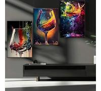 CAOXTART Lot de 3 affiches sur toile représentant des verres à vin colorés, peinture abstraite sur le vin, décoration murale pour salon (60 x 80 cm x 3, cadre intérieur)