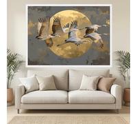 CAOXTART Toile « Grues en vol et lune dorée », Décoration murale élégante avec des oiseaux, Silhouette de la nature, Affiches animalières, Décoration murale pour la maison (30 x 40 cm/Sans cadre)