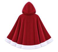 Cape de Père Noël rouge à capuche avec bordure blanche et fermeture | Cape festive avec capuche attachée, bordure blanche, boutons avant dorés et ceinture noire pour un Père Noël classique