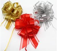 CaPiSo - Lot de 3 gros nœuds décoratifs - 18 cm - En polyband - Pour cadeau - Rouge, argenté et doré
