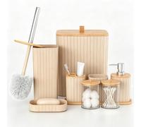 Capslpad Lot de 9 accessoires de salle de bain modernes avec poubelle, brosse de toilette, porte-brosse à dents et tasse, distributeur de savon, porte-savon, support Qtip et plateau pour décoration