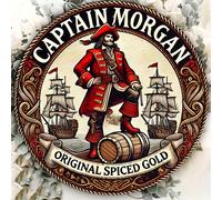 Captain Morgan Treasure - Panneau métallique vintage, art mural rond de 8x8 pouces, convient pour la décoration de la maison, du bar, du café et du garage | Cadeau parfait pour les amis et la famille