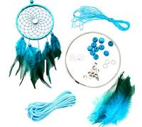 Capteur de Rêves Kit, Capteur De Rêves en Plumes, Handemade, Décoration de Maison Murale, Attrape-rêves Style Coloré, pour Décoration Chambre Voiture Maison (Bleu)
