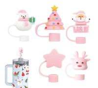 Capuchons de Paille Noël 5 Pièces Couvercles en Silicone Antipoussière | Protège-Pailles Amusants Anti-Déversement pour Gobelet, Maison, Bureau, École, , Camping,