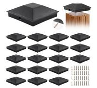 Capuchons de Poteau, Lot de 18 Chapeau Poteau Bois, Capuchons de Clôture, Capuchon pour Poteau avec Vis, Protection Poteaux de Clôture en Bois, pour Poteau, Tube, 9 x 9 cm, Noir