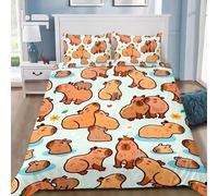 Capybara de Dessin Animé Housse de Couette 200x200 Parures de Lit 2 Personnes Imprimé 3D Microfibre Douce Enfants, Garçons et Filles Housses Couette avec 2 Taies d'oreiller et Fermeture Éclair k.4331