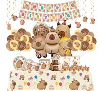 Capybara mignon décorations d'anniversaire ballons toile de fond nappe autocollants tasses assiettes pour bébé douche enfants événement fête fournitures Cake Topper-25Pcs