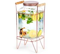 Distributeur de boisson en verre avec robinet et support doré 3,8 l