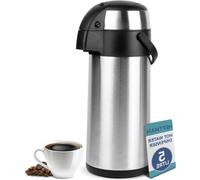 Carafe à café et à thé en acier inoxydable avec double paroi isolante, socle pivotant à 360°, poignée de transport, bouchon de sécurité et couvercle amovible (5 L)