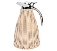 Carafe à café isotherme tissée à la main en acier inoxydable, corps en rotin tressé, 1,5 l, pot isotherme à triple paroi, pichet, 12 heures de chaleur et 24 heures