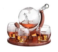 Carafe à décanter du monde gravée - Coffret cadeau à whisky The Wine Savant avec avion antique, pierres à whisky et 4 verres carte du monde, cadeau pilote - Cadeau lié à l'alcool, décoration de bar à
