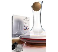 Carafe à Décanter le Vin en Crystallin 100% Fabriqué Main en Europe - in ccessoires Billes Nettoyantes en Acier, Bouchon Pure Liège et Dessous de Verre - Décanteur Aérateur pour Vin Rouge et Blanc