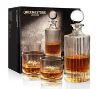 Carafe à décanter nervurée de 765,4 g avec 2 verres, idée pour liqueur écossaise, whisky, vin, cadeau pour homme et femme, père, collègue, ami