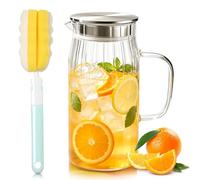 Carafe à eau avec couvercle 1 l - Carafe à eau en verre borosilicate - Carafe en verre rayé avec couvercle en acier inoxydable - Théière en verre avec double ouverture - Résistant à la chaleur de -20
