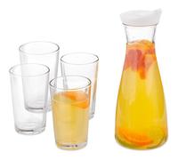 Carafe À Eau Avec Verres, Set De 5 Pièces, 1 L, 220 Ml, Couvercle Avec Bec Verseur, Cruche, Transparent - Relaxdays