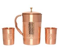 Carafe à eau en cuivre, 1,5 litre, avec 2 gobelets en cuivre de 300 ml, style Ayurveda