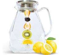 Carafe à eau en verre avec couvercle (2 l) - Carafe en verre avec récipient à fruits et brosse de nettoyage - Bouteille d'eau en verre borosilicaté - Convient pour l'eau et les jus