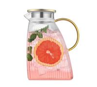 Carafe à eau en verre avec couvercle en acier inoxydable, anti-fuite, porte de réfrigérateur, carafes transparentes pour boissons chaudes ou froides (1,8 l)