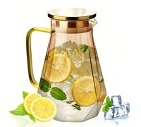 Carafe à eau en verre de 2 l avec couvercle et poignée, carafe en borosilicate texturé en diamant, bec verseur anti-goutte pour jus, lait, thé, café, boissons chaudes et froides, passe au