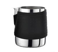 Carafe à mousse pour barista 350 ml - Design double rainure - Noir | Poignée ergonomique sans poignée, gaine en silicone, résistante à la chaleur, contrôle facile du versement