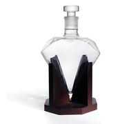 Carafe à whisky diamant 1 L en verre borosilicaté avec support | Forme diamant transparente pour whisky, cognac, vodka et autres boissons, adaptée au bar, à la table et comme cadeau