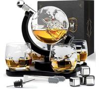 Carafe à whisky en forme de globe terrestre de 900 ml avec 4 verres et des glaçons - Coffret cadeau