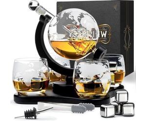 Carafe à whisky en forme de globe terrestre de 900 ml avec 4 verres et des glaçons - Coffret cadeau